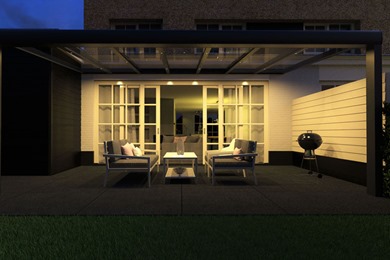 Avant-Garde Grey Glass Veranda at Night  Avant-Garde Grey Glass Veranda at Night