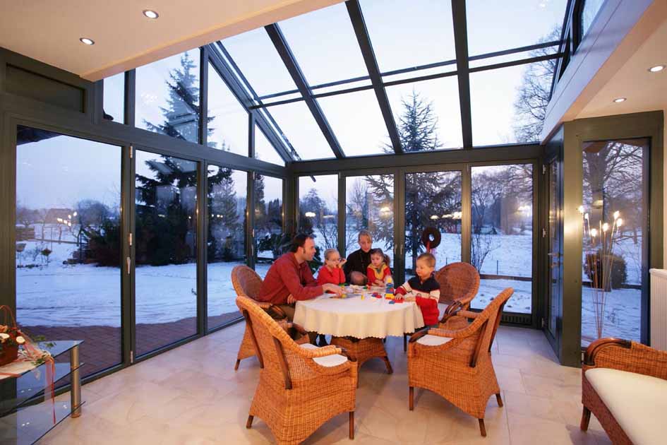 sunroom in autumn, sunroom in winter